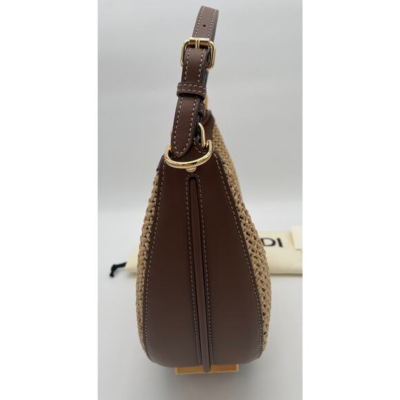 NEW FENDI FF FENDIGRAPHY SUMMER RAFFIA LEATHER SMALL HOBO BROWN LEATHER BAG NWT! - Picture 9 of 15